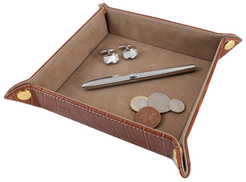 Accessory Valet Tray - Brown Crock Leatherette