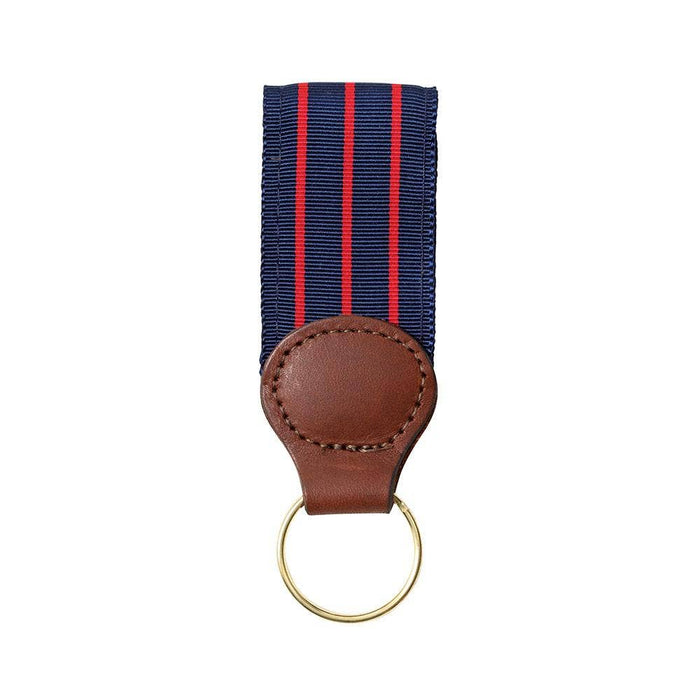 Navy & Thin Red Stripe Grosgrain Ribbon Key Fob