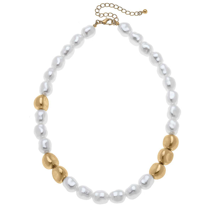 Amber Baroque Pearl & Ball Bead Necklace in Ivory