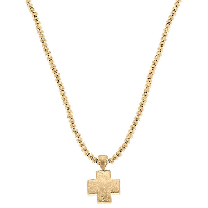 Macy Small Cross Pendant with Ball Bead Chain Necklace in Wo